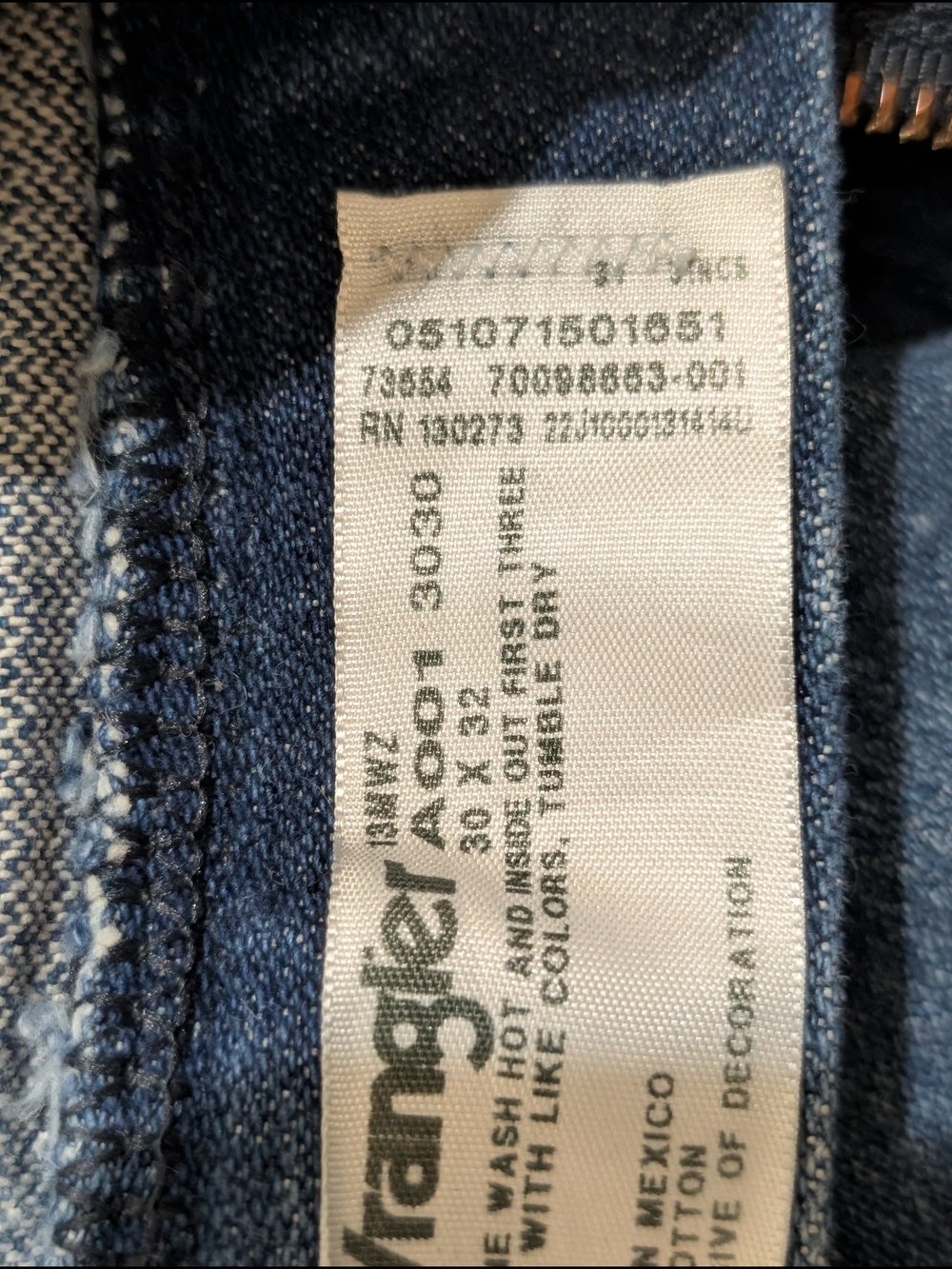 Wrangler Blue Denim Jeans  30x32 Men's 13awz Cowboy Cut A001 5 Pocket Button Zip - Picture 7 of 11